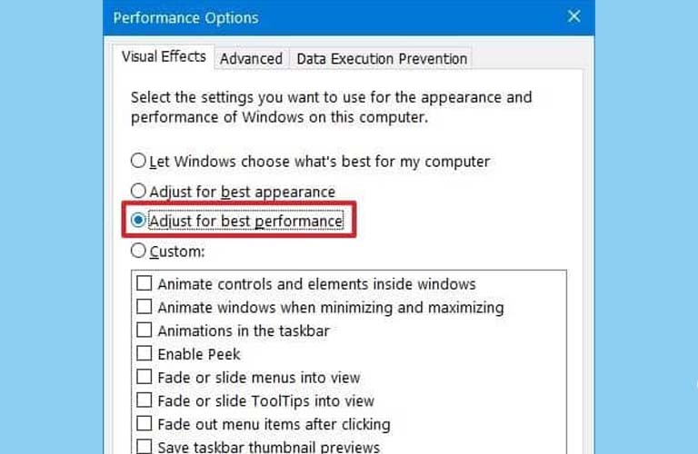 Trong tab Visual Effects bạn hãy tích vào dòng chữ Adjust for best performance và nhấn OK