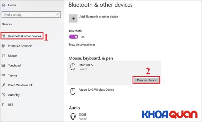 Cài đặt xóa bớt kết nối của các thiết bị đã kết nối Bluetooth với laptop