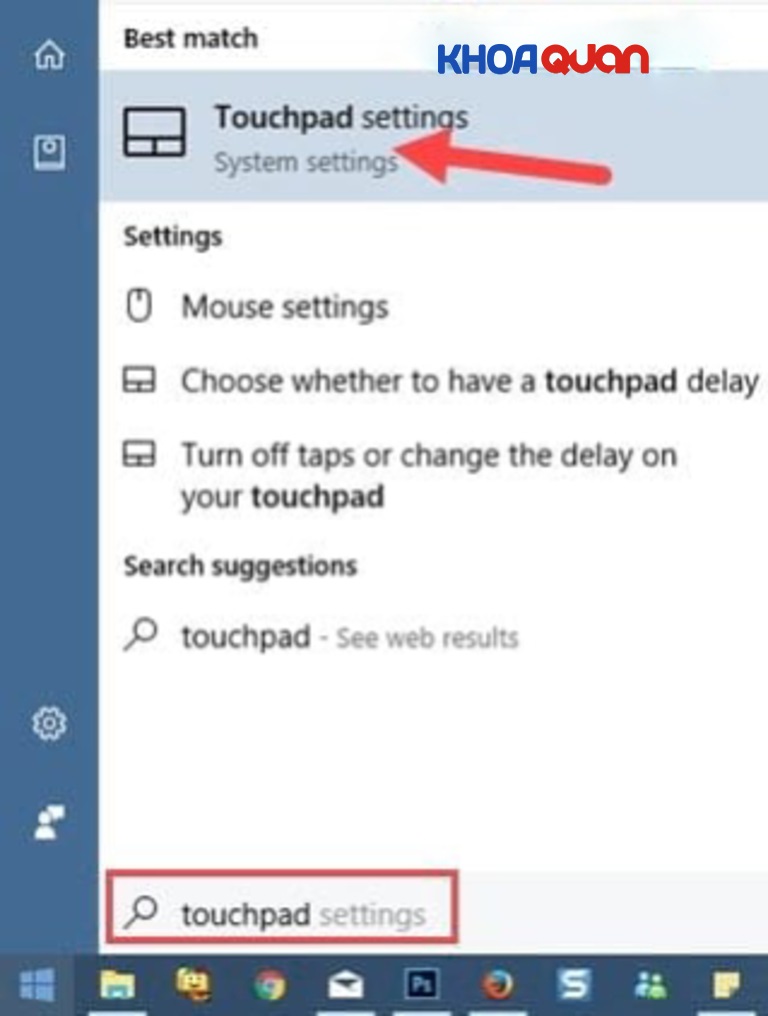 Mở Touchpad settings trên laptop