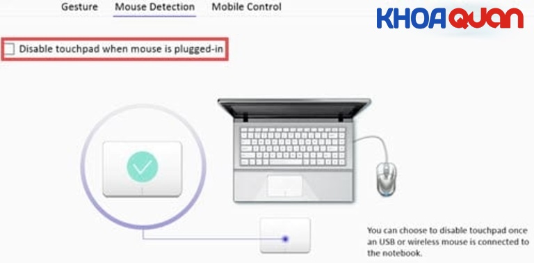Chọn Disable internal pointing device when external USB pointing device is attached để tắt touchpad khi laptop kết nối với chuột ngoài